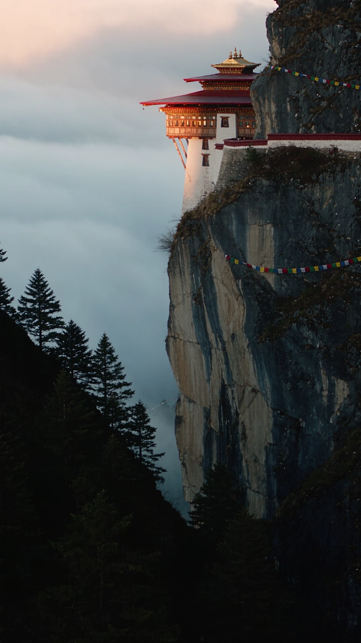 The Tiger's Nest monastery on its cliff at dawn