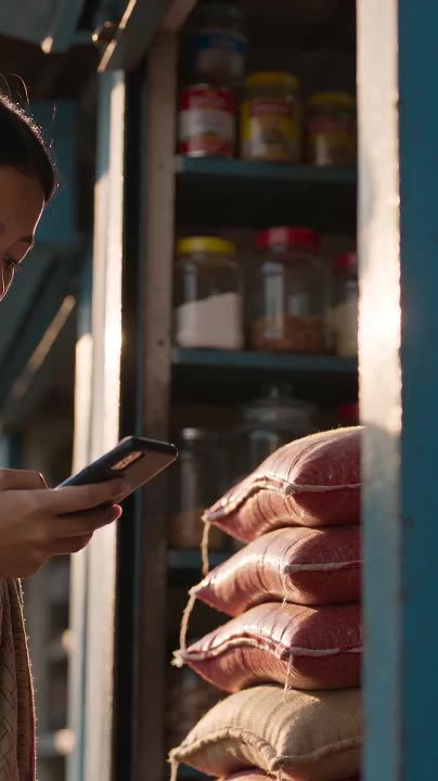 A recropped vertical cut of the fifteen-second film inside a Bhutanese shop