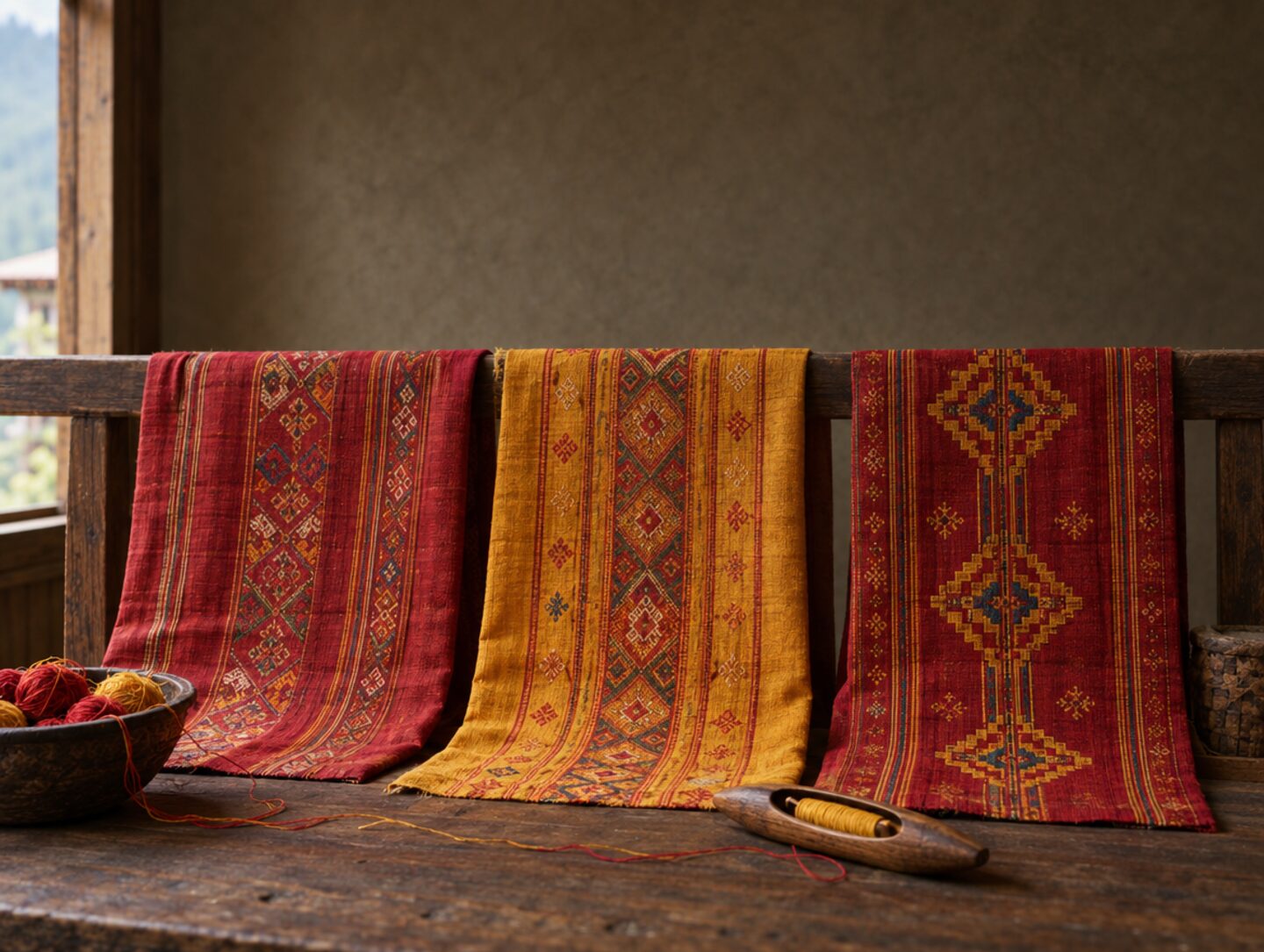 Panels of handwoven raw silk kira cloth